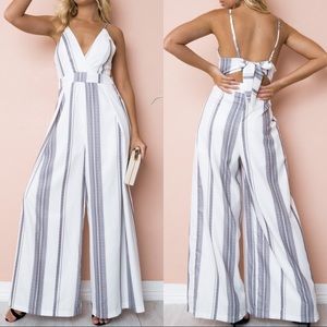 MLight Stripes Back Tie Wide Leg Jumpsuit